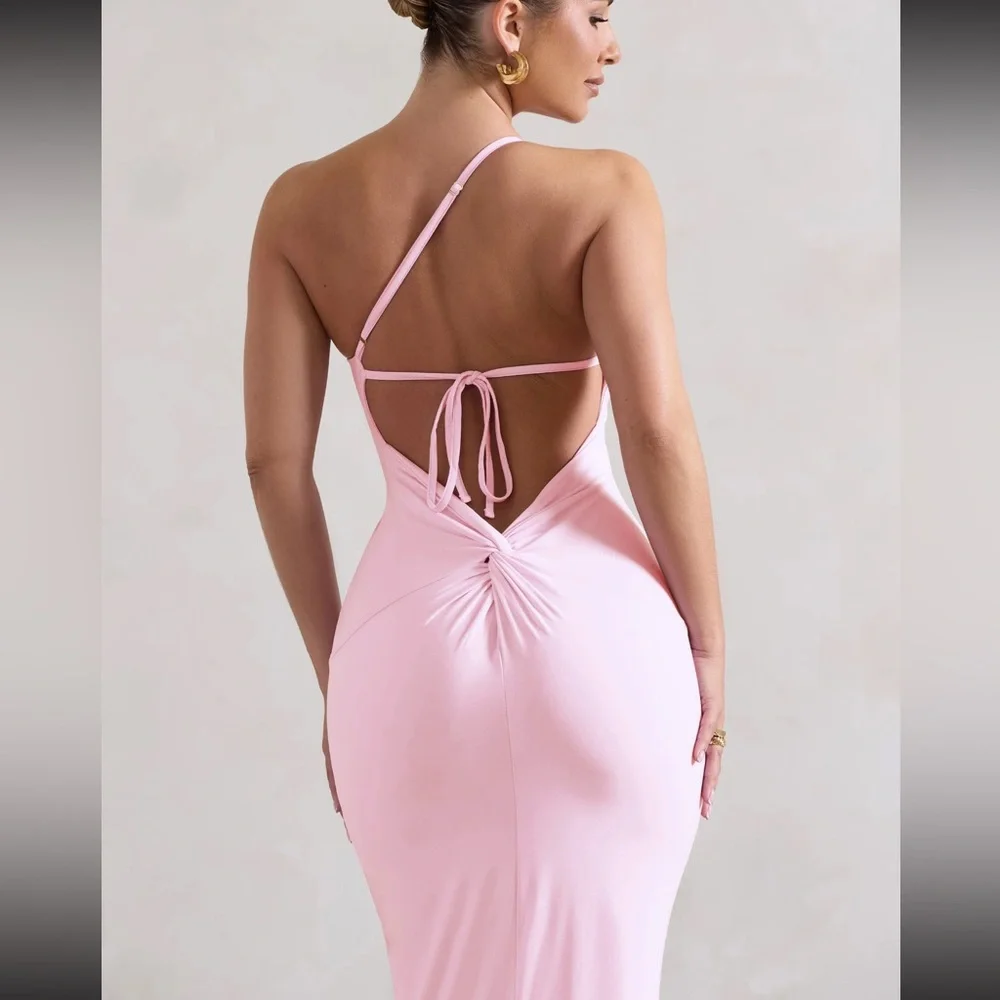 Elegant Pink One-Shoulder Dress - Picture 4 of 7